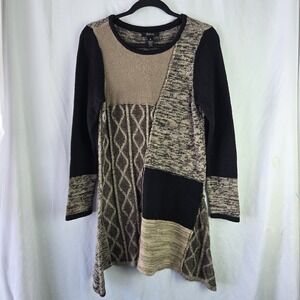 Style & Co Patchwork Sweater Tunic Womens Medium Boho 90s Lagenlook Artsy Whimsy